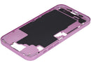 Carcasa intermedia rosa brillante para iPhone 16 Plus (A3082) con botones de encendido y volumen.