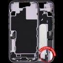 Mid-frame housing iPhone 17 lavanda, con puerto de carga y piezas pequeñas, repuesto OEM usado.