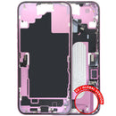Chasis rosa OEM Grade A para iPhone 16 Plus con puerto de carga y pequeñas piezas para reparación.