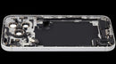 Tapa trasera plateada usada para iPhone 17 Pro Max (A3295) con puerto de carga flex y piezas pequeñas.