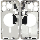 Chasis medio iPhone 15 Pro Max A2849 titanio blanco, grado B, con pequeñas piezas OEM.
