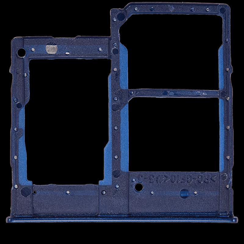 Encuentra bandejas dobles de tarjeta SIM para Samsung Galaxy A20E en Guatemala, fabricadas por Samsung y disponibles en color azul.