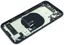 Tapa trasera negra OEM para iPhone XR (A1984, A2105) con puerto de carga y componentes preinstalados.