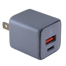 Adaptador de pared AmpSentrix Pro 30W GaN titanio natural, 2-en-1 USB-C y USB-A, para carga rápida.
