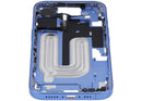 Marco medio ultramarine iPhone 16 (A3104, A3106) con botones power y volumen, repuesto Aftermarket Plus.