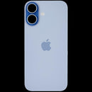 Tapa trasera Mist Blue usada para iPhone 17 con MagSafe, NFC y flex de linterna, lista para reparación.