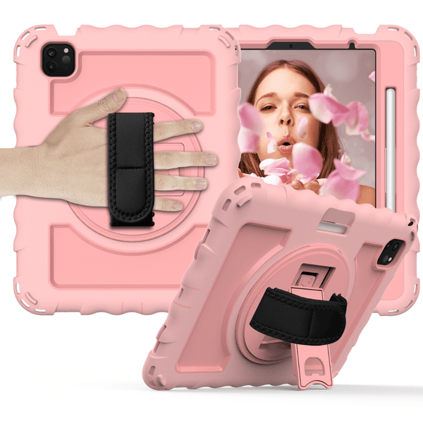 Funda de silicona con correa de mano color rosa dorado para iPad Air 4 / Air 5 / Pro 11 disponible en Guatemala.