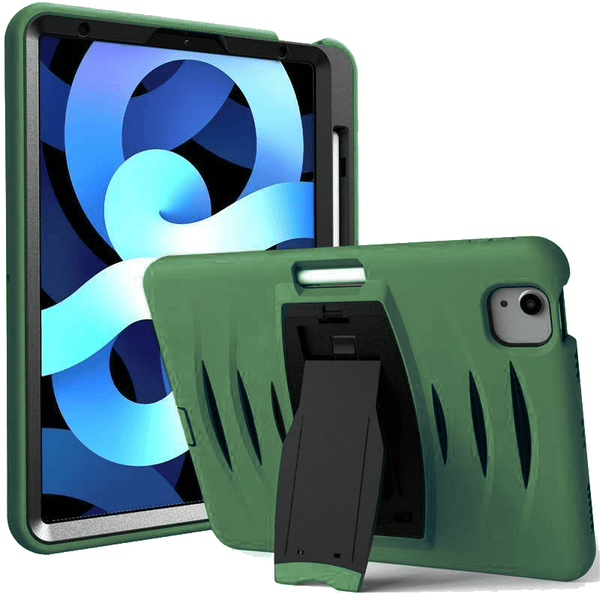 Protege tu dispositivo con esta funda antigolpes de color verde militar con ranura para lápiz, disponible en Guatemala.