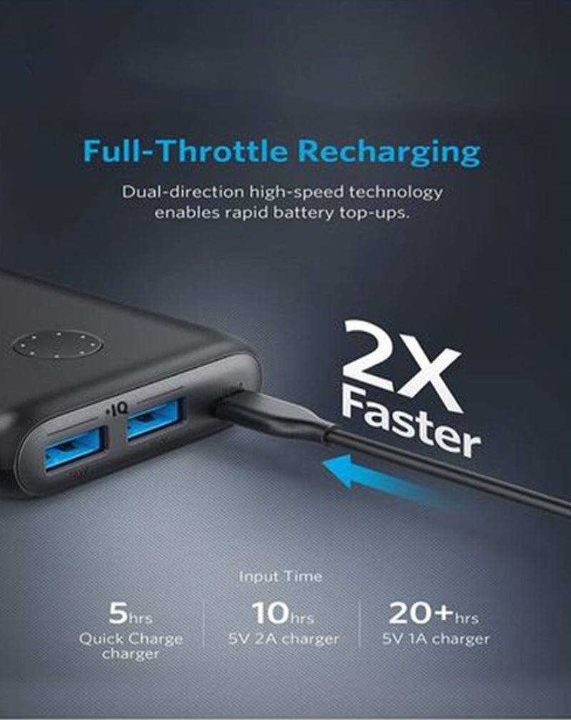 Batería externa Anker PowerCore Select de 20000mAh en color negro disponible en Guatemala en distribuidores autorizados.