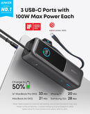 Batería Anker con 25000 mAh y cable USB-C integrado ideal para laptops en Guatemala.