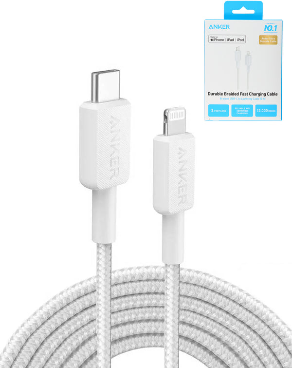 Compra el puerto de carga Anker 322 USB C-Lightning MFI trenzado en Guatemala, ideal para reparaciones de dispositivos móviles.