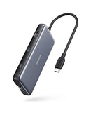 Hub USB-C Anker 555 Powerexpand 8 en 1 gris espacial, con múltiples puertos para expansión de datos.
