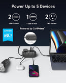 Carga Strip Anker 615 GaNPrime 65W USB, color negro, con 2 enchufes AC, 2 puertos USB-C y 1 USB-A para carga rápida.