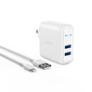 Adaptador de pared Anker PowerPort PD 2 USB A con cable USB A a Lightning 3ft (24W) (Blanco)