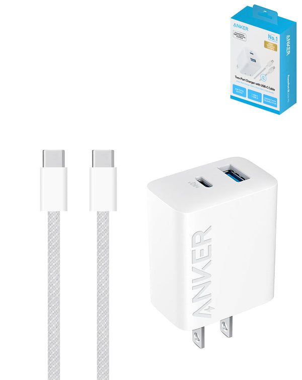 Encuentra el adaptador de pared USB-C Anker 323 con cable USB C-C de 6ft y 20W en Guatemala, ideal para cargas rápidas y eficientes en dispositivos compatibles.