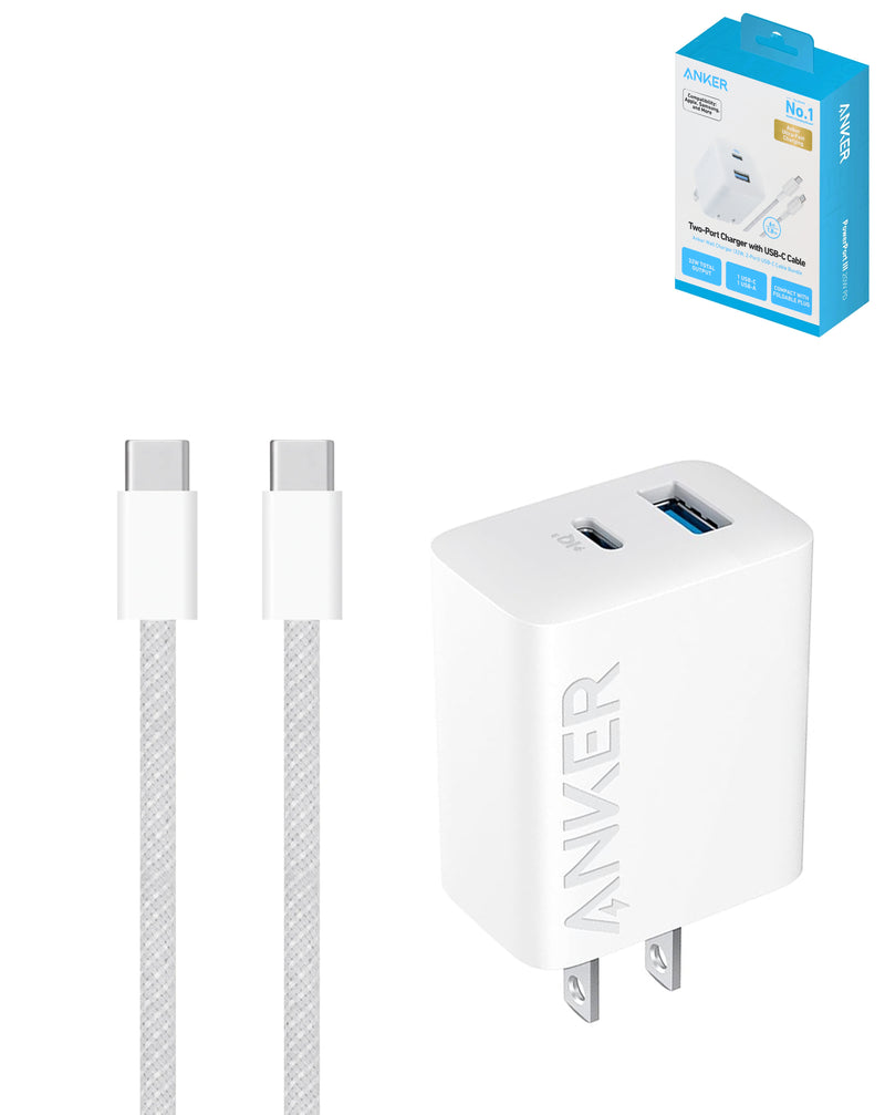 Encuentra el adaptador de pared USB-C Anker 323 con cable USB C-C de 6ft y 20W en Guatemala, ideal para cargas rápidas y eficientes en dispositivos compatibles.