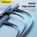 Cable trenzado PISEN PRO-Mars 3 en 1 negro de aluminio, USB a Lightning, Type-C y Micro USB, 4ft, 100W, carga rápida.