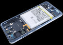 Pantalla original azul Samsung Galaxy S21 FE 5G con frame, display LCD de repuesto para reparación.