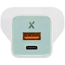 Cargador de pared rápido AmpSentrix 30W teal 2 en 1 con puertos USB-C y USB-A, enchufe UK, 220V.