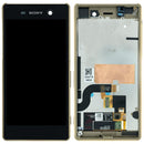 Pantalla LCD original Gold con marco para Sony Xperia M5 E5603, ideal para reparaciones de display.