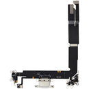 Puerto de carga blanco Apple iPhone 16 Plus usado, cable flex y dock de carga para reparación.