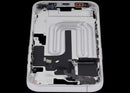 Marco medio blanco para iPhone 16 (A29xx) con botones de volumen y power, repuesto original para reparación.