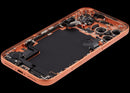 Tapa trasera Cosmic Orange de iPhone 17 Pro Max con puerto de carga y piezas pequeñas, usado OEM.