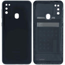 Tapa trasera original negra Samsung Galaxy M21 con lente de cámara, pieza de repuesto SM-M215F.