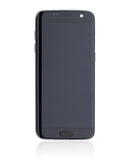 Pantalla Samsung Galaxy S7 Edge usada OEM pull Grade A con frame negro Onyx, lista para reparación.