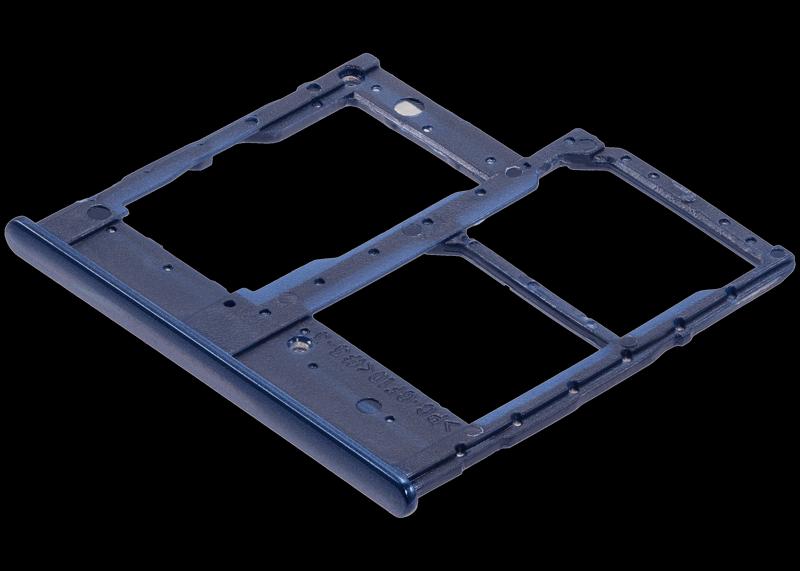 Encuentra bandejas dobles de tarjeta SIM para Samsung Galaxy A20E en Guatemala, fabricadas por Samsung y disponibles en color azul.