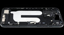Chasis medio negro de iPhone 16 Plus usado con puerto de carga flex y pequeñas partes para reparación.