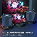 Altavoz inalámbrico BASE azul con correa, diseño moderno, portátil para audio de alta calidad.