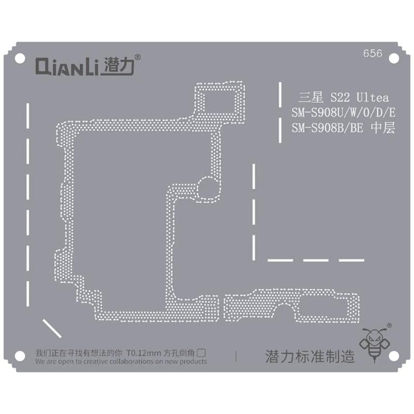 Plantilla Bumblebee QS656 para Samsung S22 Ultra en Guatemala, ideal para reparaciones de marco medio en talleres de reparación de celulares.