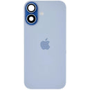Tapa trasera iPhone 17 Mist Blue usada con MagSafe, NFC y flex de linterna, ideal para reparación.