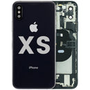 Tapa trasera Space Gray para iPhone XS (A1920, A2097) con puerto de carga y componentes preinstalados, grado B OEM.