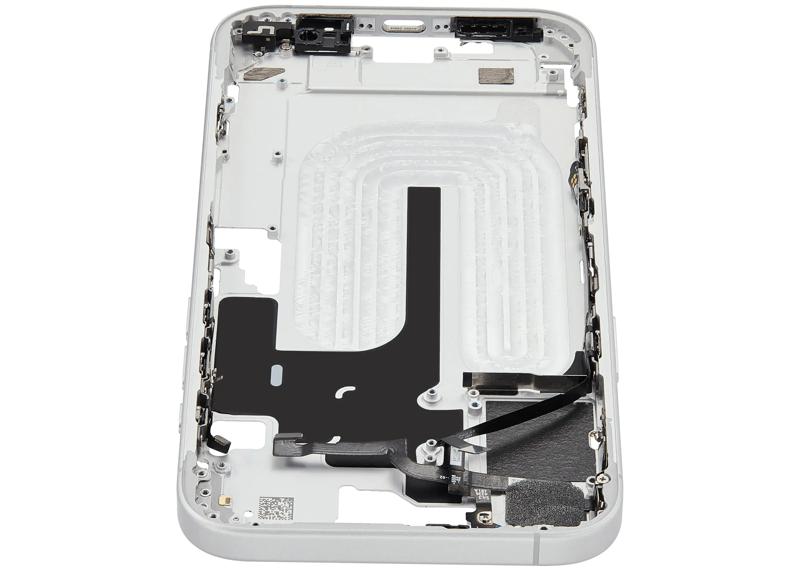 Marco medio con botones de encendido y volumen para iPhone 16 Plus en Guatemala, OEM usado de Grado A, blanco.