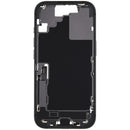 Mid-frame housing negro para iPhone 17 con puerto de carga flex, chasis y piezas pequeñas.
