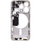 Encuentra la carcasa central con botones de encendido y volumen para iPhone 15 Pro en Guatemala, disponible en versión EE. UU., grado B, color blanco titanio, ideal para reparaciones y reemplazos.