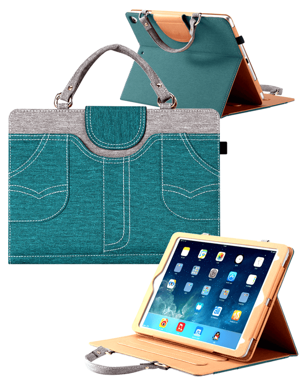 Encuentra la mejor funda estilo smart work bag en color verde oscuro jean para iPad en Guatemala, ideal para proteger tu dispositivo con estilo.