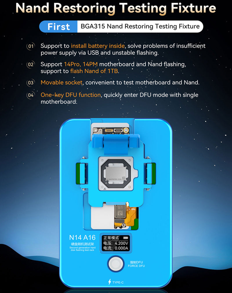 Encuentra el Banco de Prueba de Restauración NAND JCID N14 A16 en Guatemala para flasheo y reparaciones en talleres de electrónica.