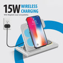 Estación de carga inalámbrica 3 en 1 plegable Brookstone blanca, 15W, para iPhone, Apple Watch y AirPods.