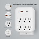 Cargador multipuerto Brookstone blanco con 6 puertos, incluyendo USB-C y USB-A, para carga rápida de dispositivos SlowBack.