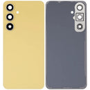 Tapa trasera amarilla sin logo para Samsung Galaxy S24 FE con lente de cámara, repuesto de reparación.
