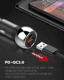 Encuentra el cargador de auto LDNIO C1 con USB dual A+C y cable USB C-L (3ft) (36W) en Guatemala, ideal para mayoristas de accesorios electrónicos.