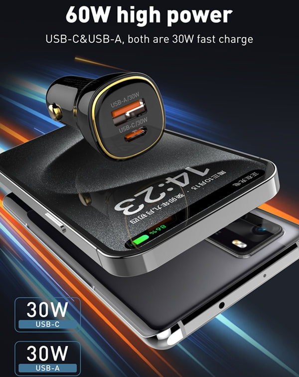 Encuentra el Cargador de auto dual USB A+C LDNIO C103 PD QC4.0 con cable USB C-C en Guatemala para una carga rápida y eficiente en tu vehículo.