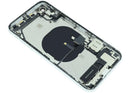 Tapa trasera blanca usada para iPhone XR, modelos A1984, A2105, con puerto de carga y piezas preinstaladas.