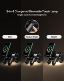 Soporte cargador inalámbrico 4-en-1 Dog negro, 15W, con luz nocturna táctil, ideal para SlowBack.