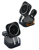 Soporte de carga inalámbrica 4 en 1 SlowBack negro para teléfono, reloj, AirPods y cable retráctil 15W.