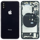Tapa trasera Space Gray usada para iPhone XS (A1920, A2097) con puerto de carga y componentes preinstalados.