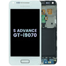 Pantalla soft OLED blanca con marco para Samsung Galaxy S Advance GT-i9070, repuesto para reparación de display.